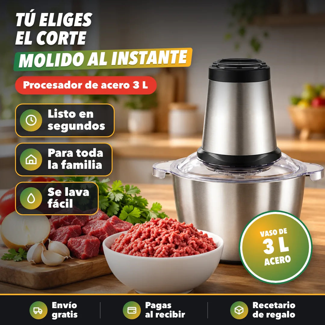 Procesador de alimentos de acero de 3 litros con carne molida casera