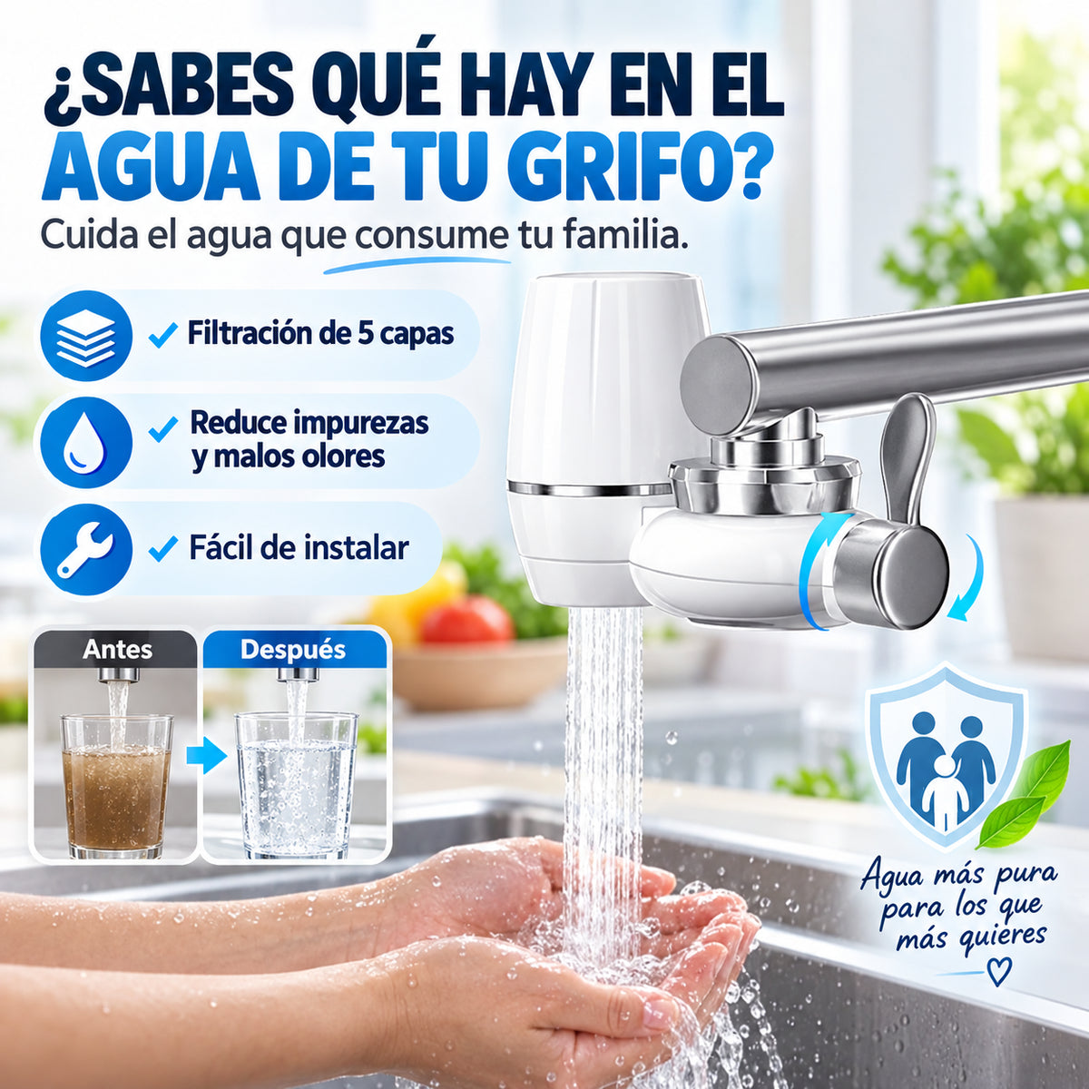 Filtro Purificador de Agua — Transforma el agua de tu grifo en segundos