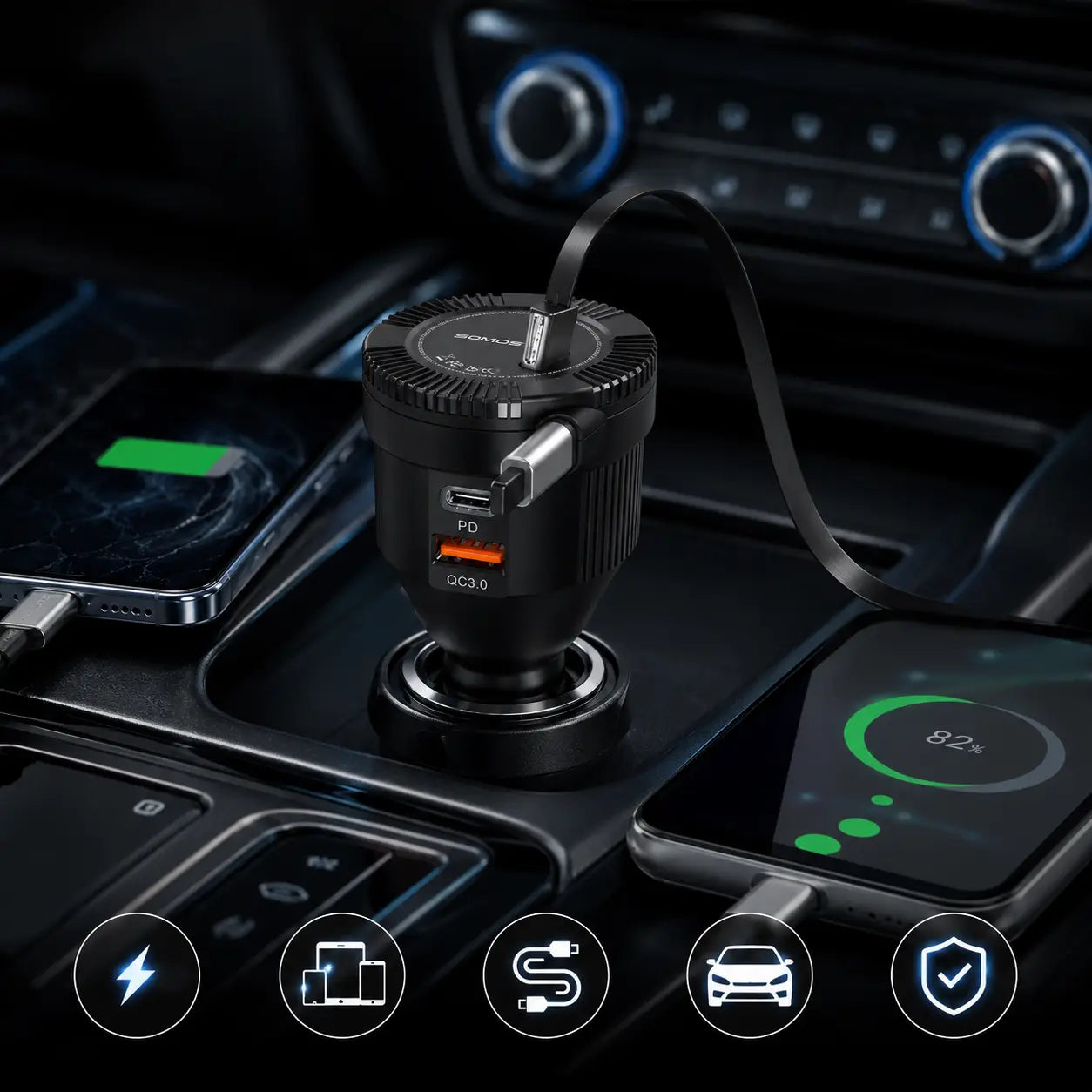 CARGADOR MULTIPLE PARA CARRO SMS-A23 40W