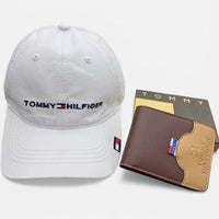 Gorra Blanca Tommy + Billetera Marrón con Beige