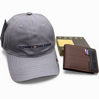Gorra Gris Tommy + Billetera Marrón con Negro