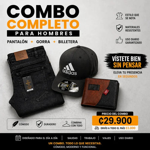 COMBO COMPLETO PARA HOMBRES (PANTALÓN + GORRA + BILLETERA)