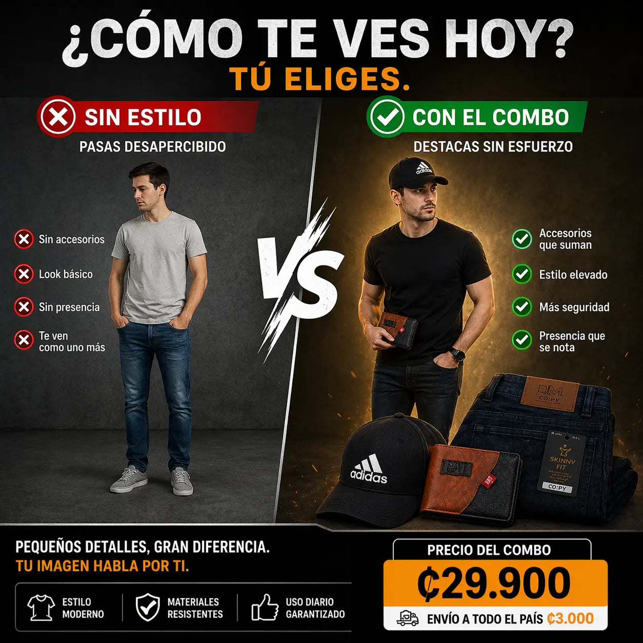 COMBO COMPLETO PARA HOMBRES (PANTALÓN + GORRA + BILLETERA)