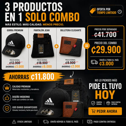COMBO COMPLETO PARA HOMBRES (PANTALÓN + GORRA + BILLETERA)