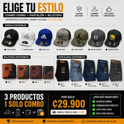 COMBO COMPLETO PARA HOMBRES (PANTALÓN + GORRA + BILLETERA)