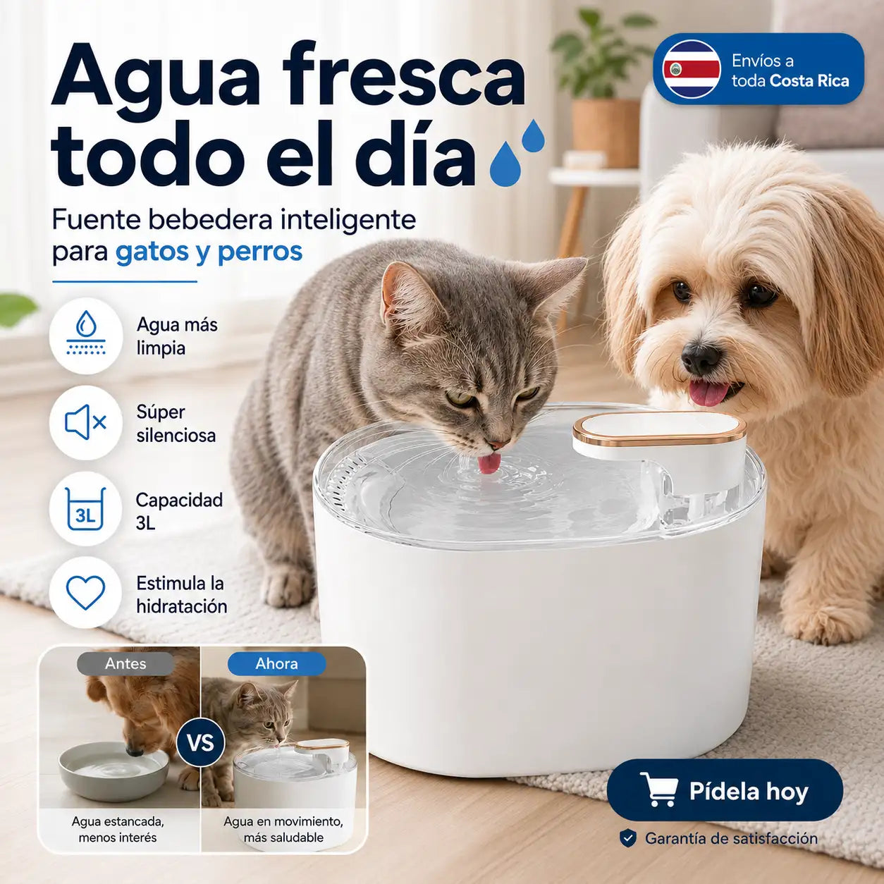 Fuente Automática con Sensor para Mascotas | Agua fresca y en movimiento todos los días