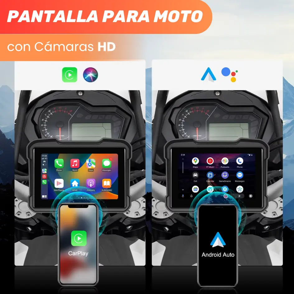 Pantalla Digital Premium para Moto – CarPlay, BT Dual y Cámaras HD a Prueba de Agua
