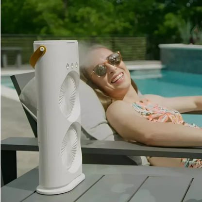 Ventilador Portátil Doble 4 en 1 - con Humidificador LED y Control Remoto