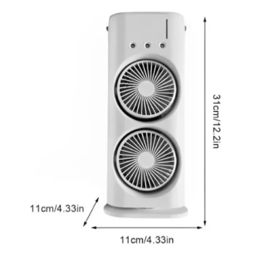 Ventilador Portátil Doble 4 en 1 - con Humidificador LED y Control Remoto