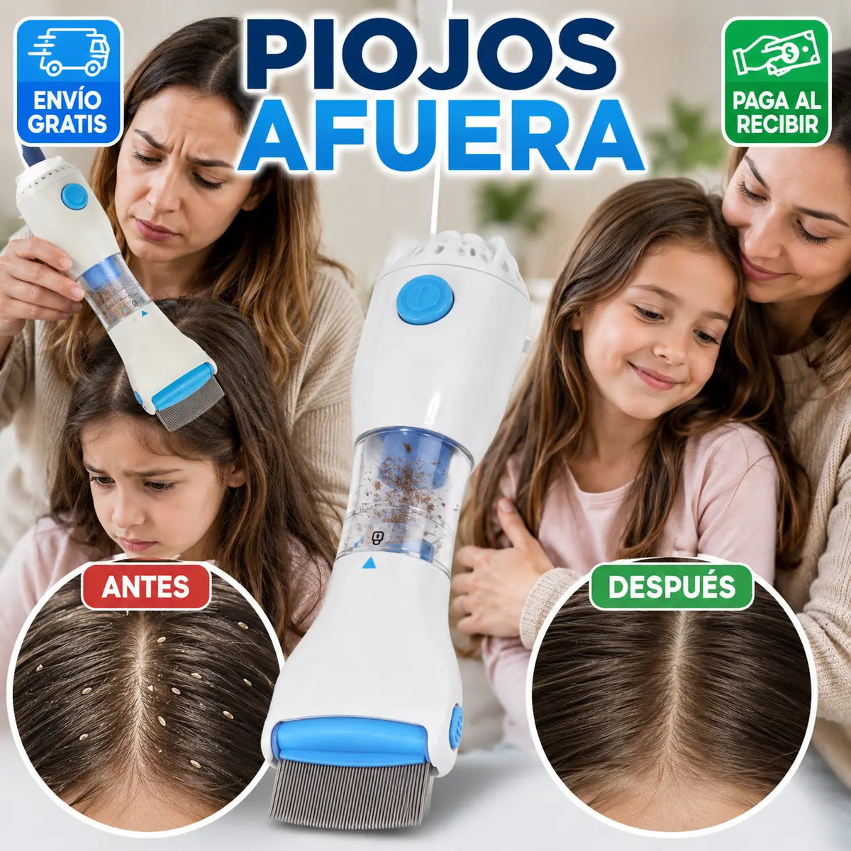 Sacapiojos Eléctrico | Peina, aspira y atrapa piojos y liendres desde la primera pasada
