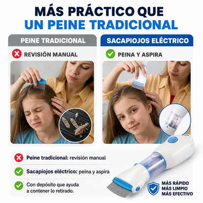 Sacapiojos Eléctrico | Peina, aspira y atrapa piojos y liendres desde la primera pasada