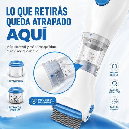 Sacapiojos Eléctrico | Peina, aspira y atrapa piojos y liendres desde la primera pasada