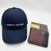 Gorra Azul Tommy + Billetera Marron con Negra Vertical