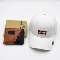 Gorra Levi's Blanca + Billetera Negro con cafe Curvo