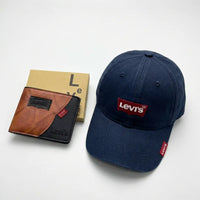 Gorra Levi's Azul + Billetera Negro con cafe Curvo